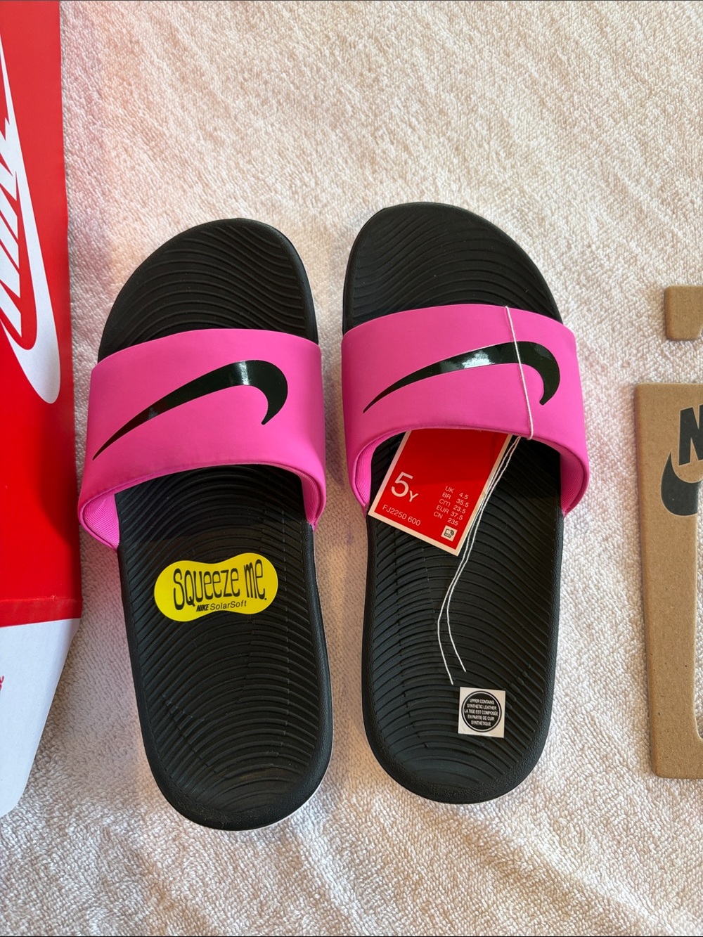 Nike Black and Bright Pink Slide Sandals